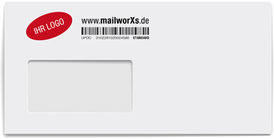 mailworXs Kuvert mit Barcode und Firmenlogo in Farbe